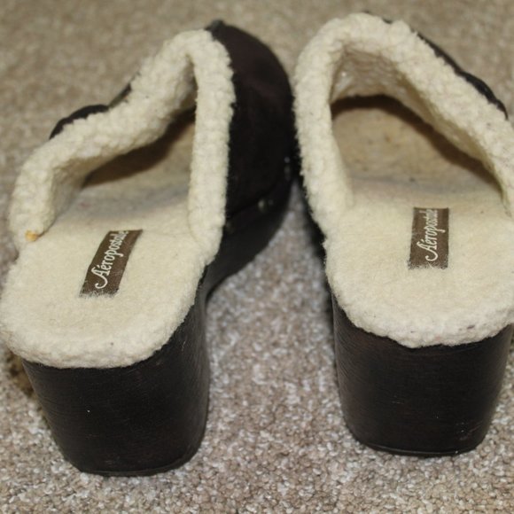 Aeropostale Brown Sherpa Fleece Lined Buckle Studded Clogs Womens Shoe Size 7 - Picture 5 of 8